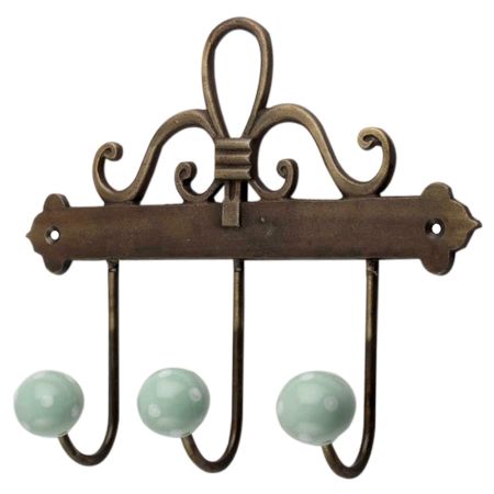 Sage Green White Dot Ceramic Iron Hooks